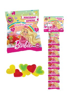 «Волшебные сердечки» жевательный мармелад фигурный «Barbie», ассорти фруктовых вкусов, 50 г